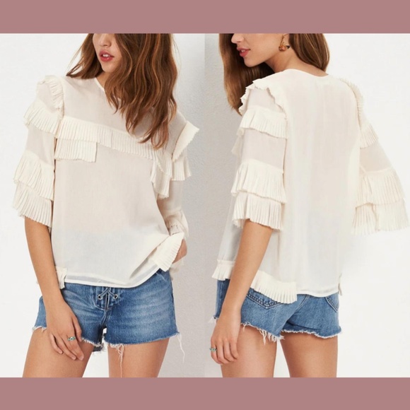 USED $158 Tularosa [ XS ] Margo Ruffle‎ 3/4 Sleeve Top in Cloud Ivory - Picture 3 of 16